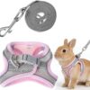 Pet Rabbit Harness and Leash Set Soft Cotton Pink Small