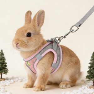 Pet Rabbit Harness and Leash Set Soft Cotton Pink Small - Image 5
